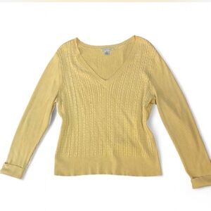 Butter yellow V neck cable knit sweater